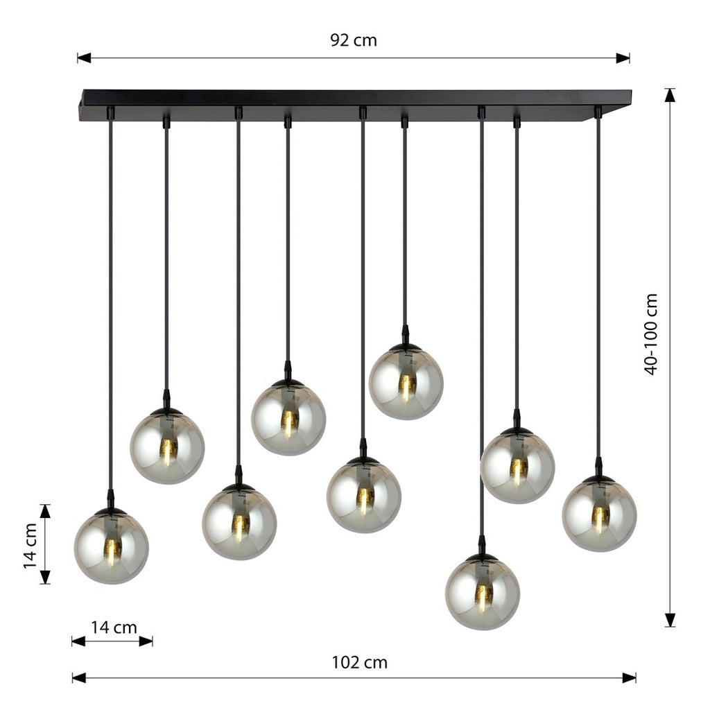 Paris Hanglamp - 9 Bol - Grijs Glas