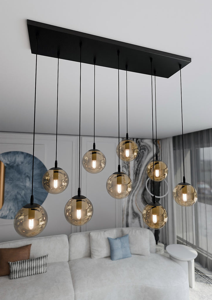 Paris Hanglamp - 9 Bol - Honinggeel Glas