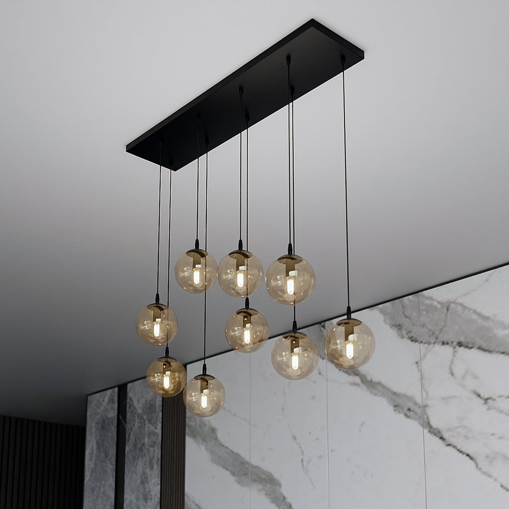 Paris Hanglamp - 9 Bol - Honinggeel Glas