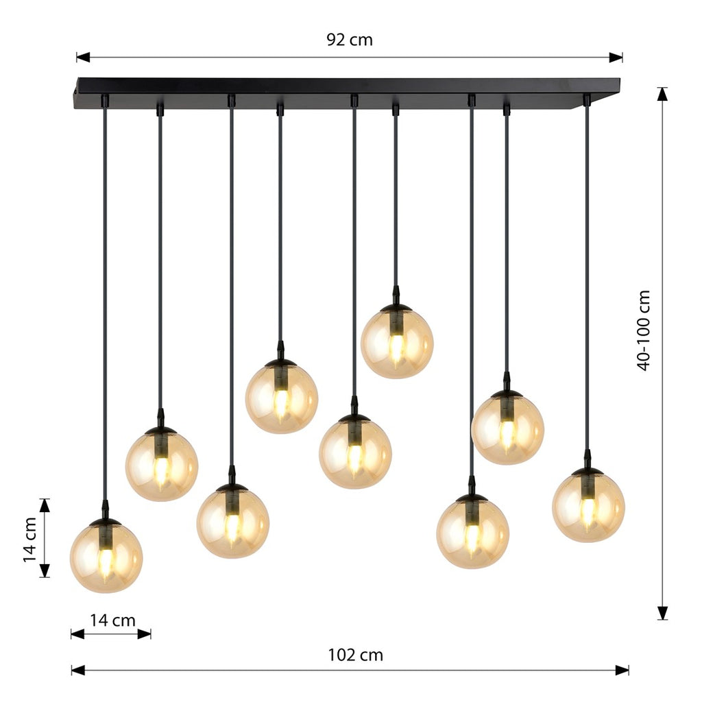 Paris Hanglamp - 9 Bol - Honinggeel Glas