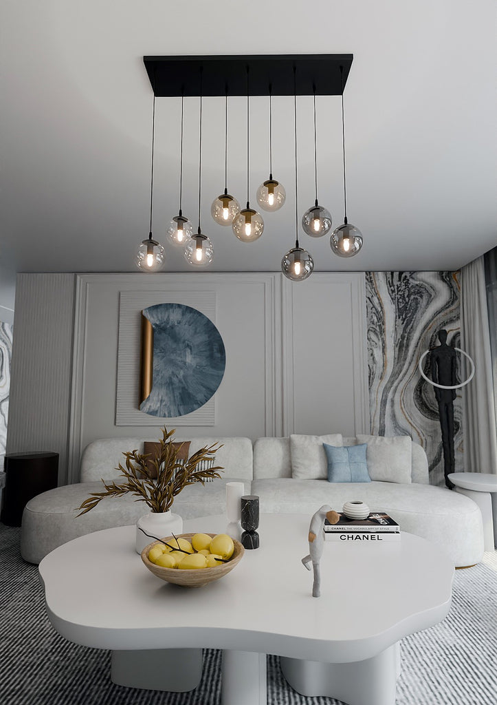 Paris Hanglamp - 9 Bol - Mix Kleur Glas
