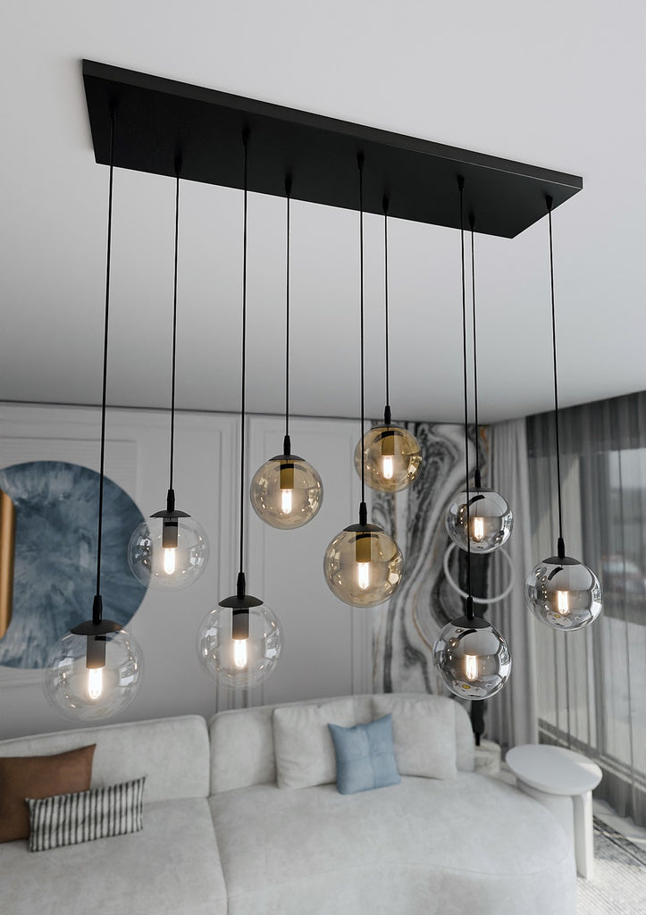 Paris Hanglamp - 9 Bol - Mix Kleur Glas