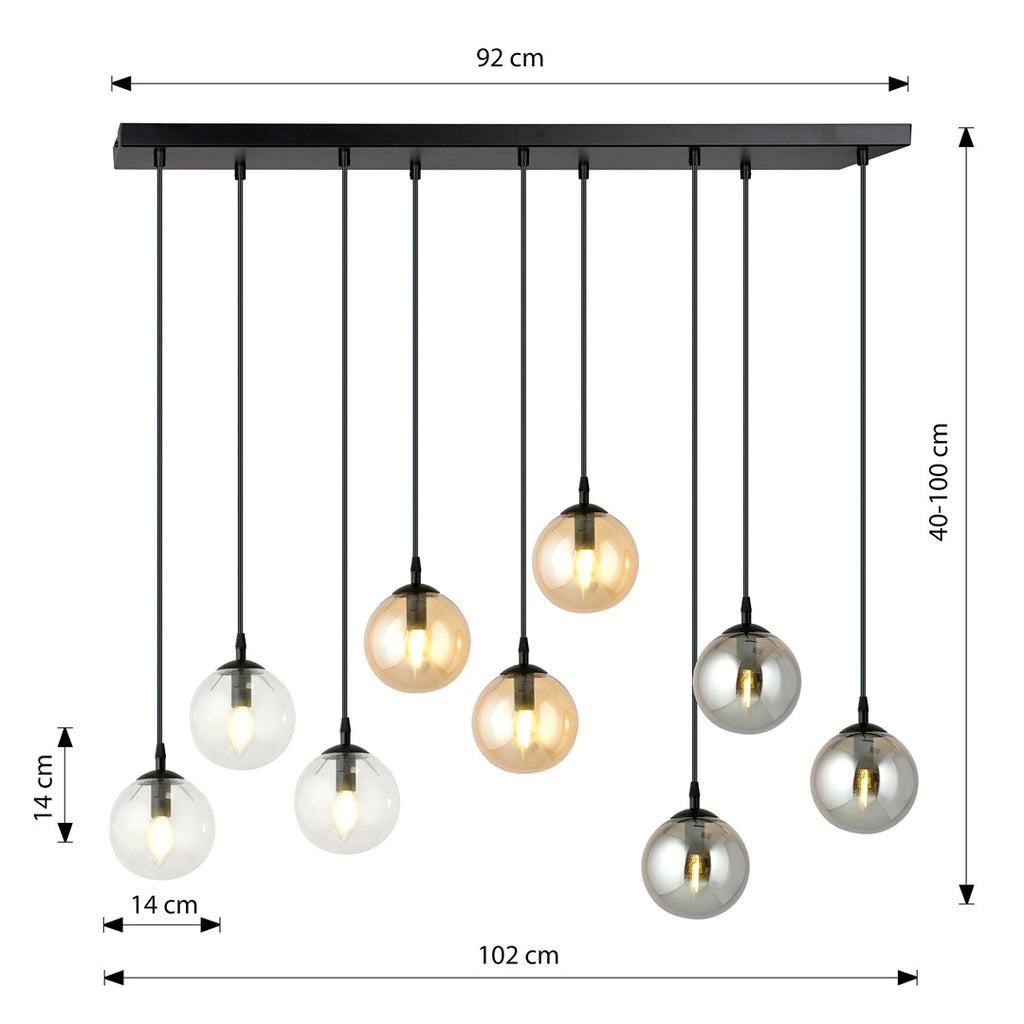Paris Hanglamp - 9 Bol - Mix Kleur Glas