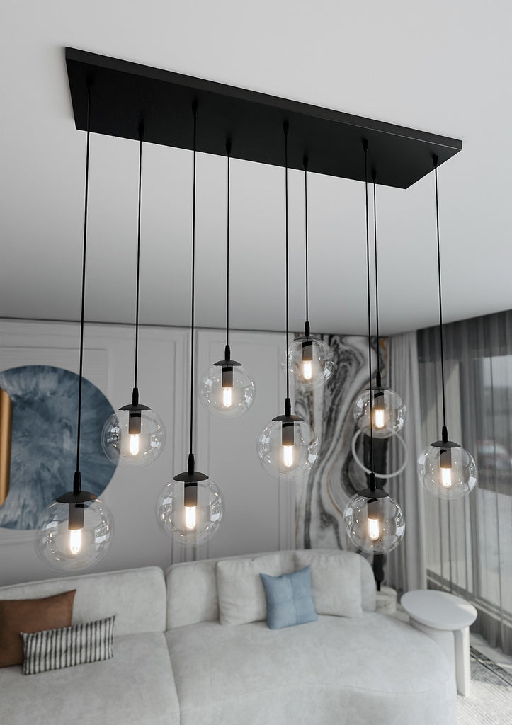 Paris Hanglamp - 9 Bol - Transparant Glas