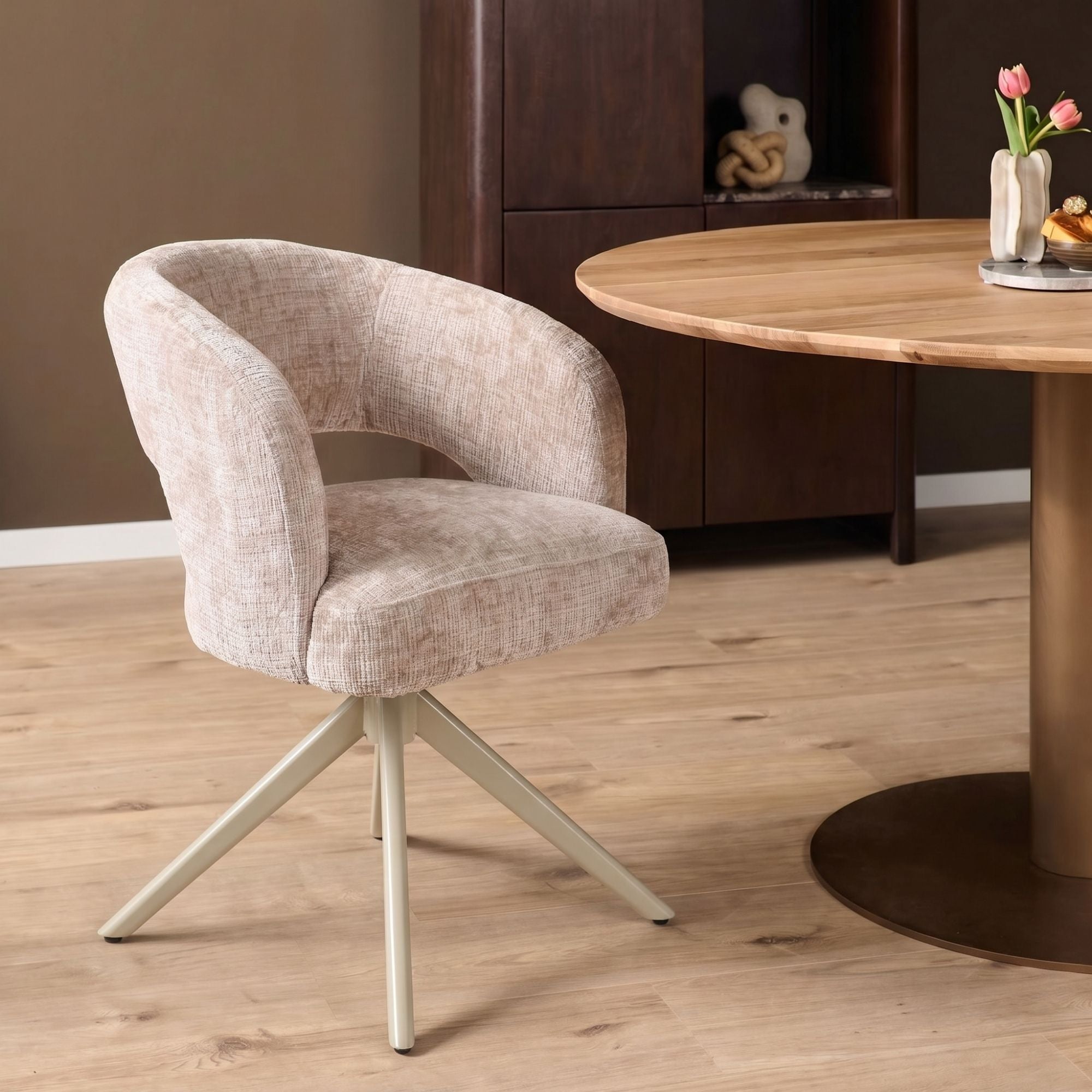 Draaibare eetkamerstoel Demi Beige Poot Zand