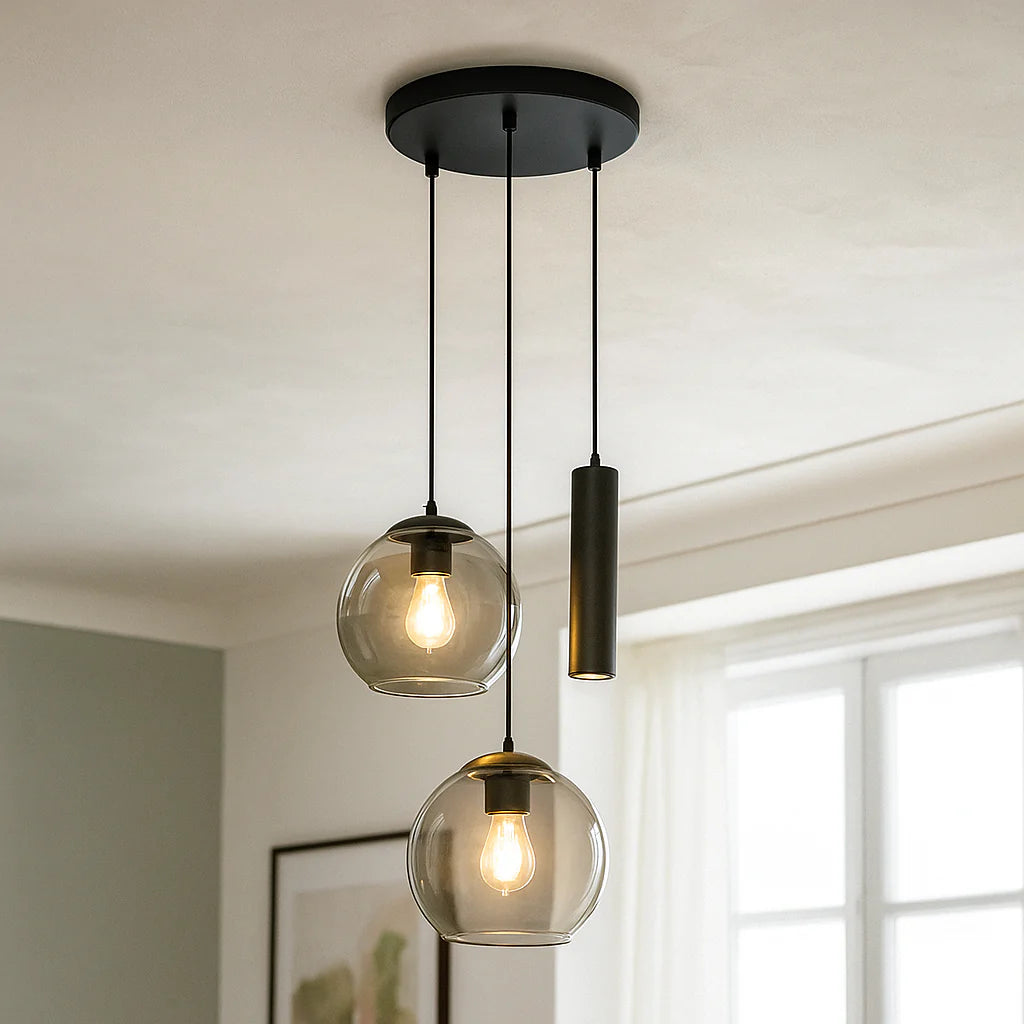 Luca - Hanglamp - Zwart / Grijs - 3L