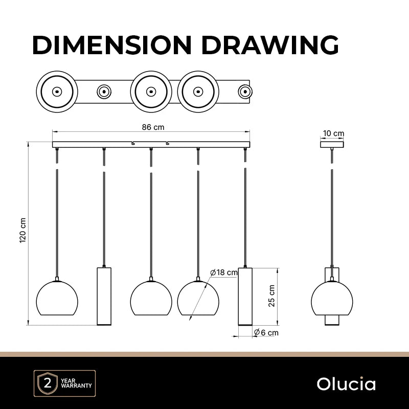 Luca - Hanglamp - Zwart / Grijs - 5L