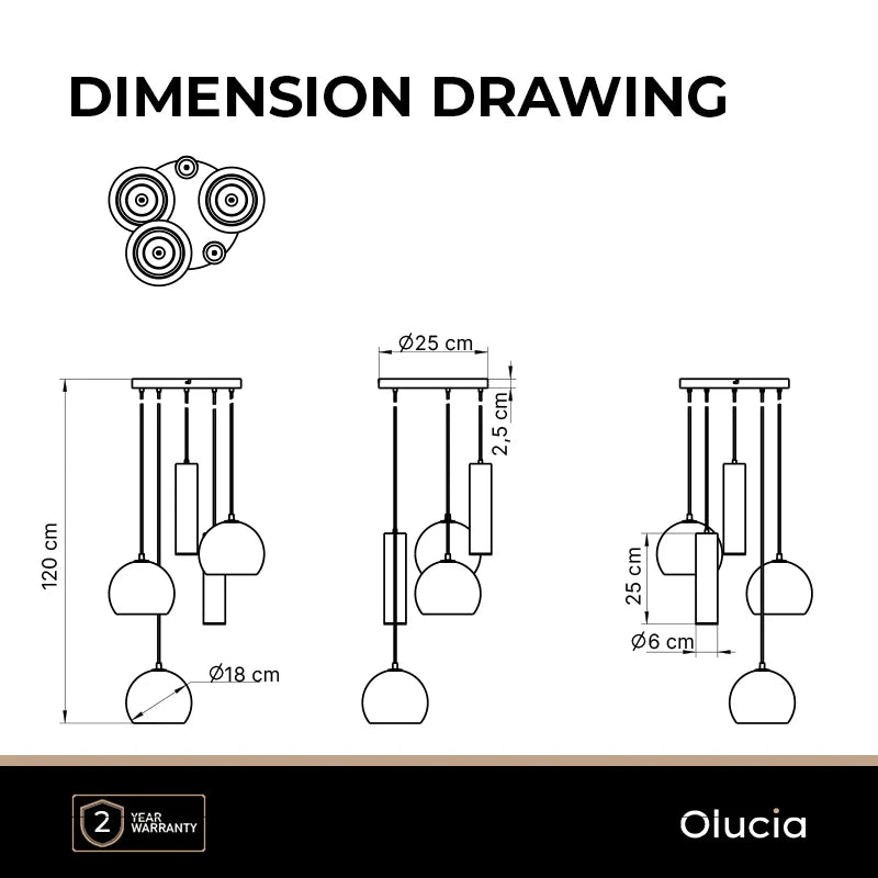 Luca - Hanglamp - Zwart / Grijs - 5L