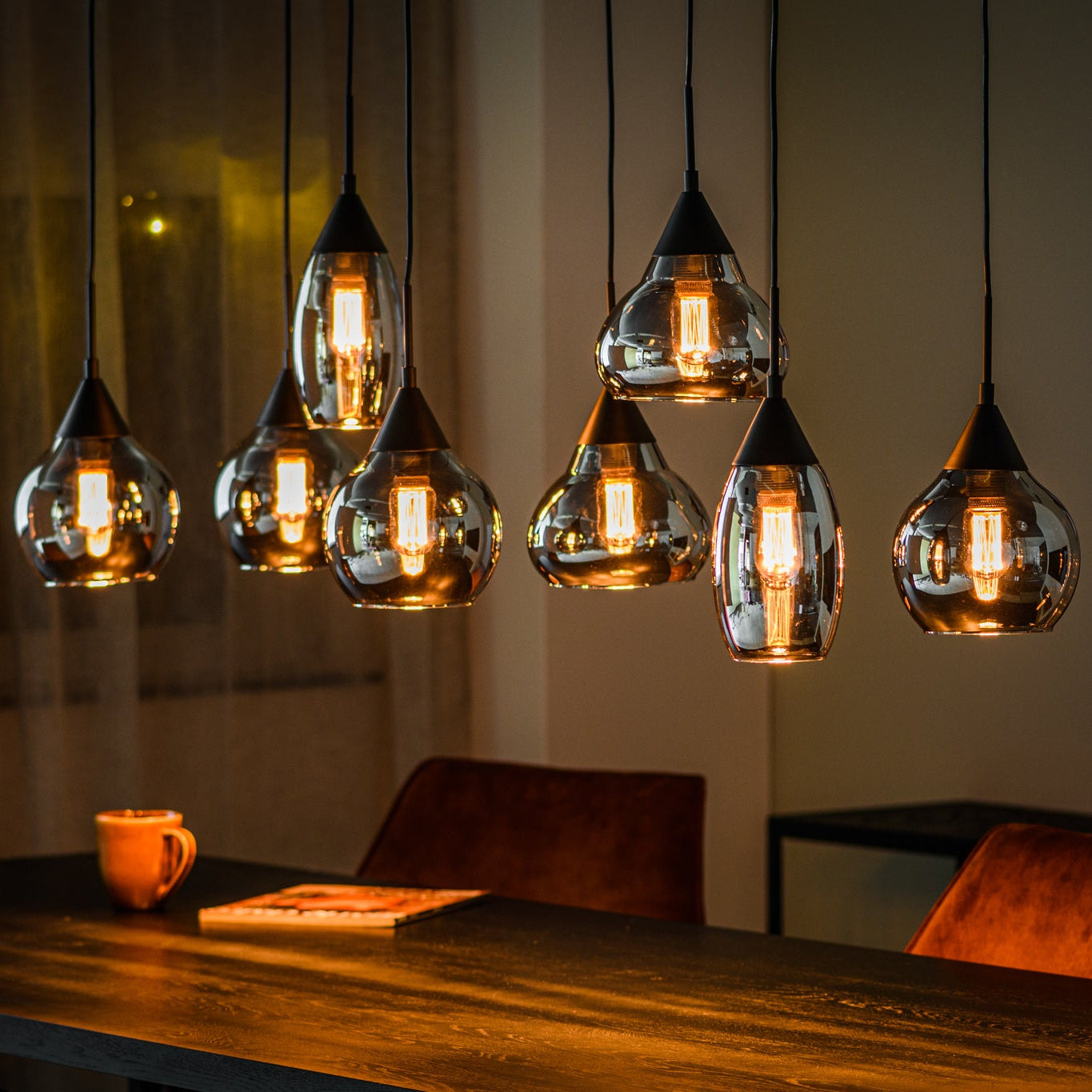 Hanglamp Fleur - 8-lichts - Smoke glas