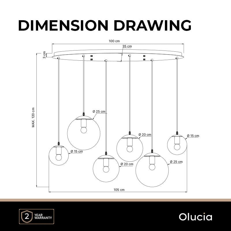 Lucio - Hanglamp - Grijs / Zwart - 6L