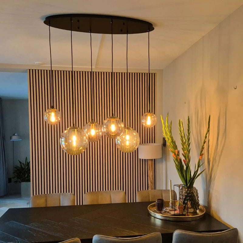 Lucio - Hanglamp - Amber / Zwart - 6L