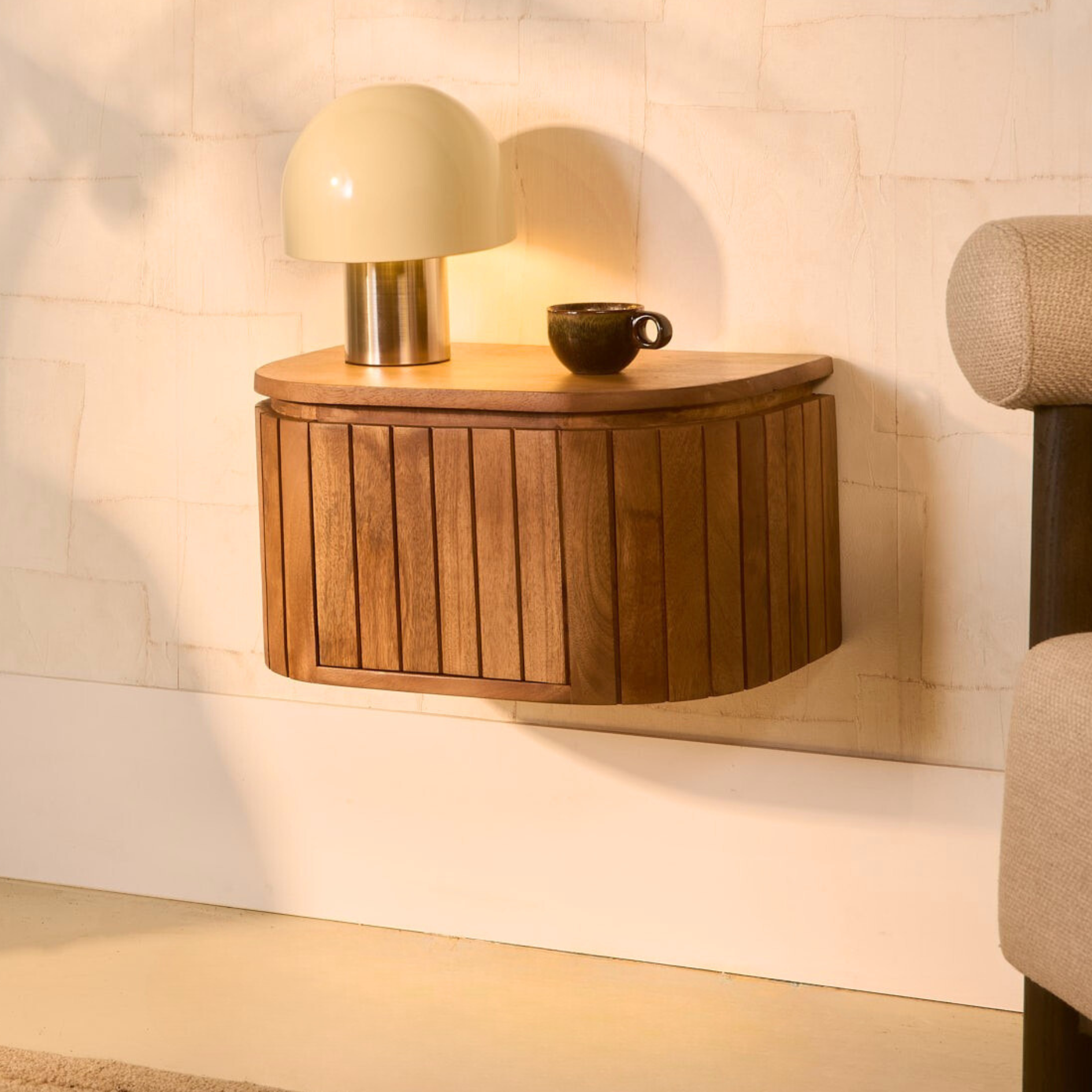 Japandi Nachtkastje - Lichtbruin Hangend