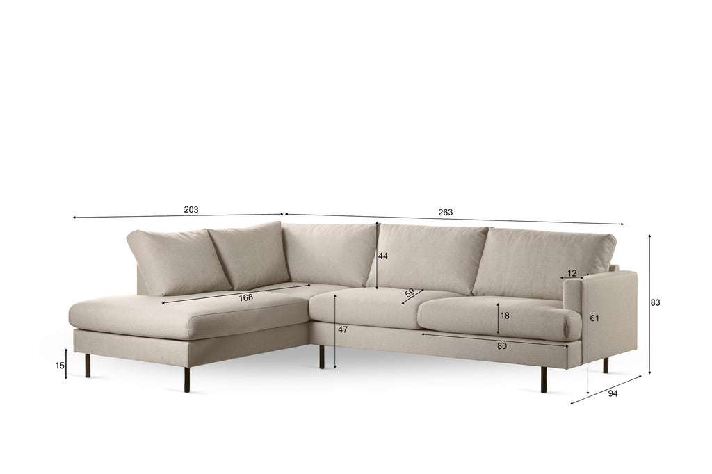 Hoekbank Sanne - beige - 3 zits - links