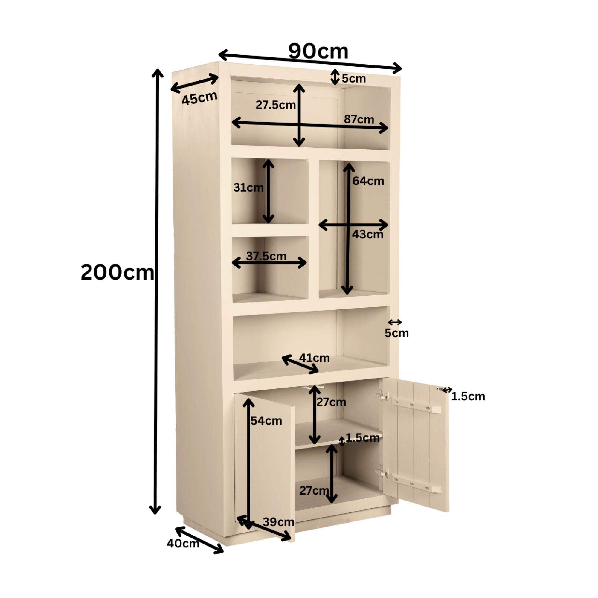 Vakkenkast Brussel Sand 90cm | 5 vakken