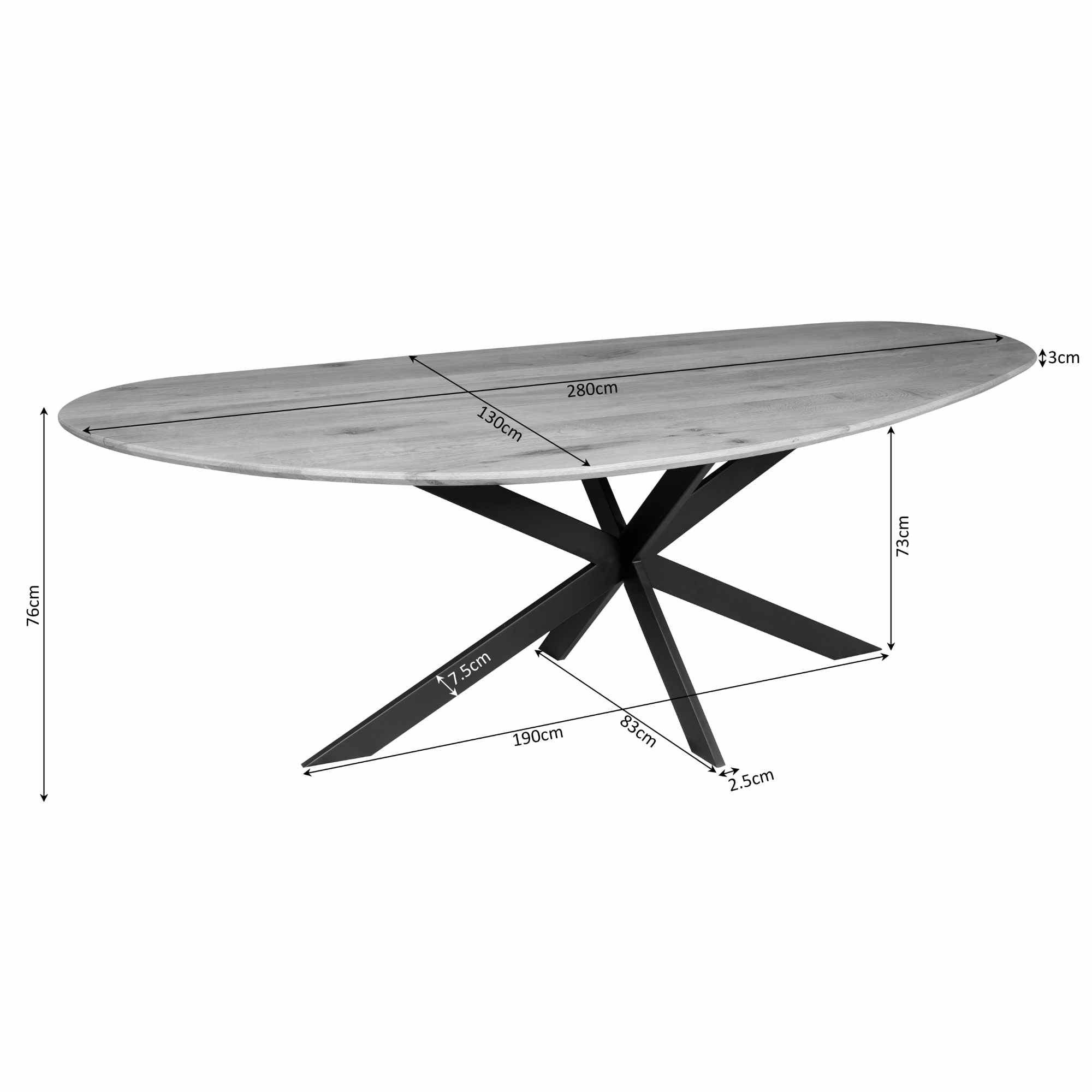 Organische eettafel Cloud Zwart Eikenhout 280 cm