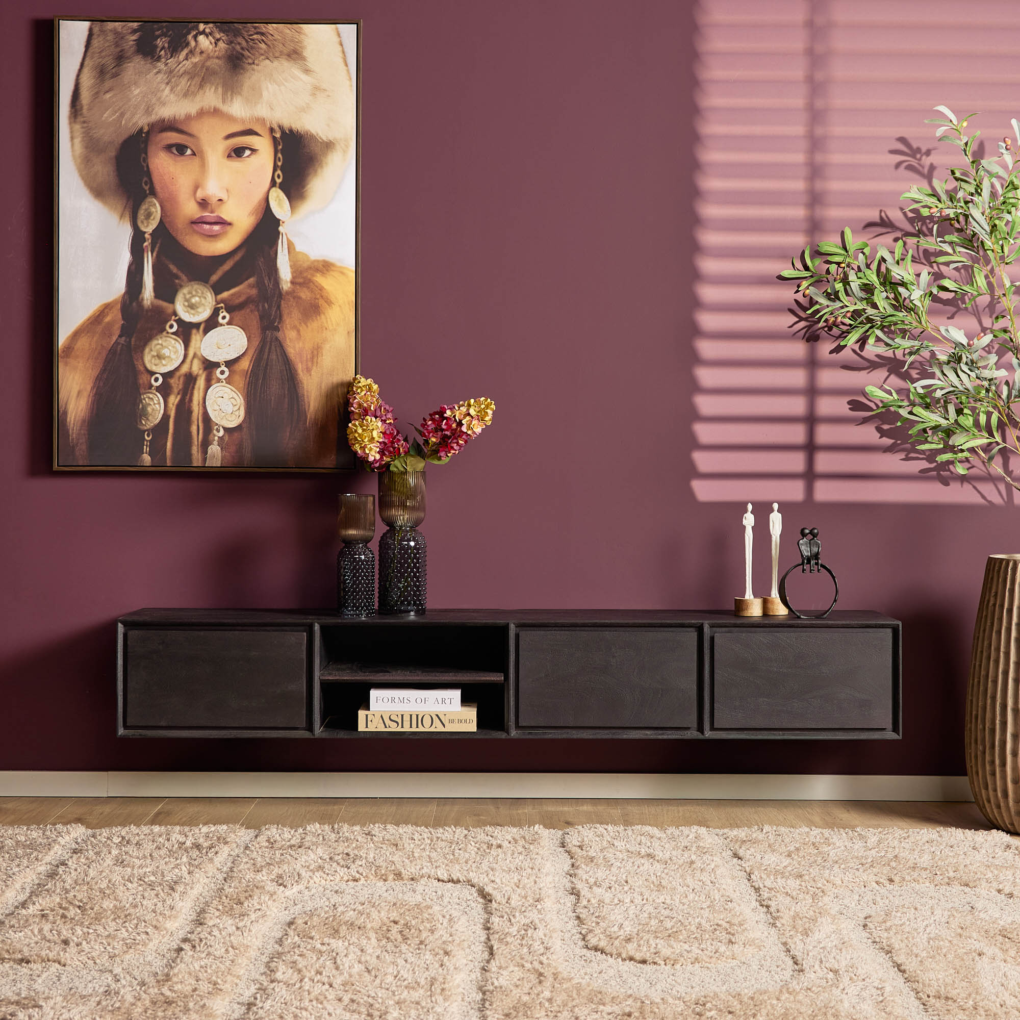 Zwevend tv-meubel Ambiance Zwart | 200 cm