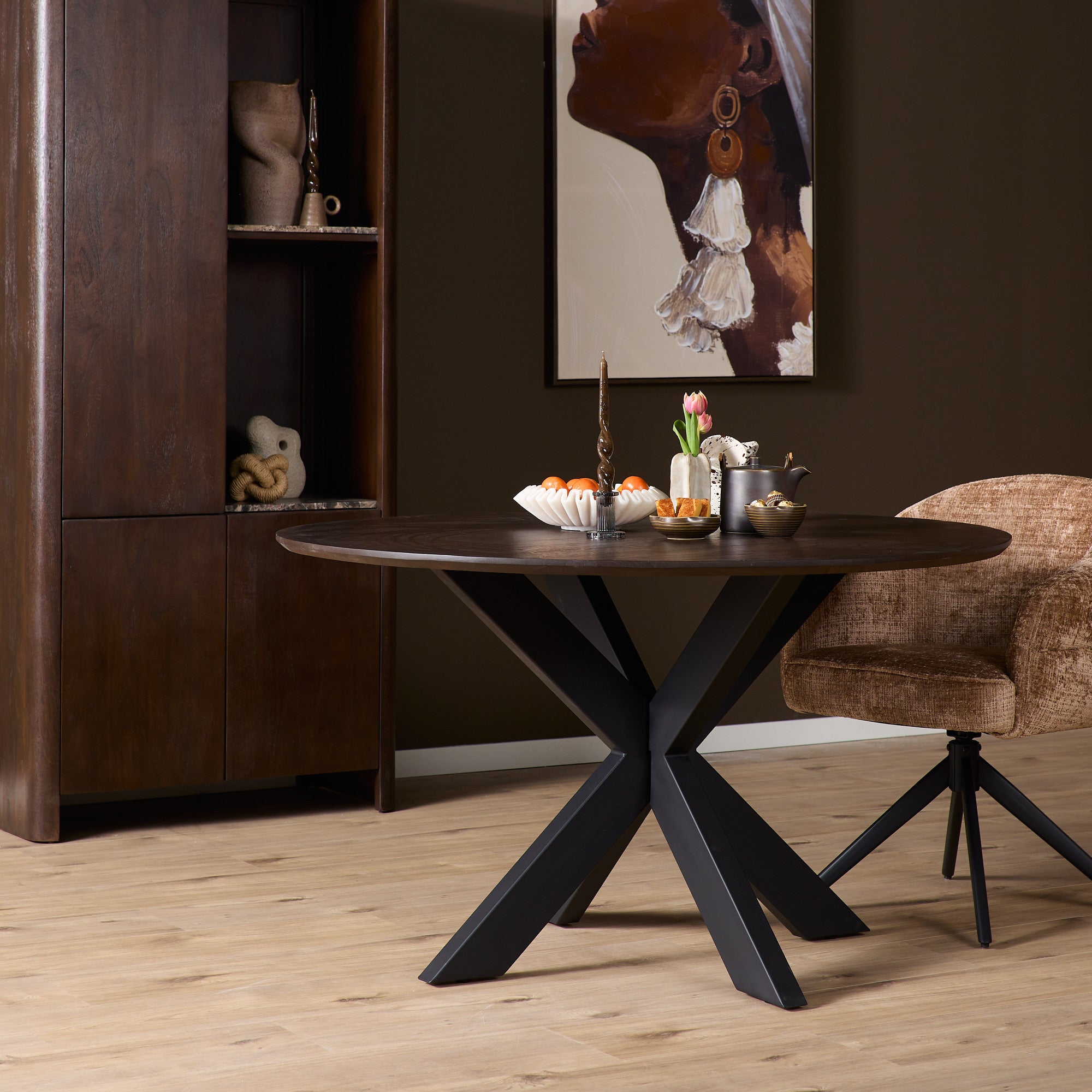 Eiken eettafel Ferris | Rond 110 cm | Bruin
