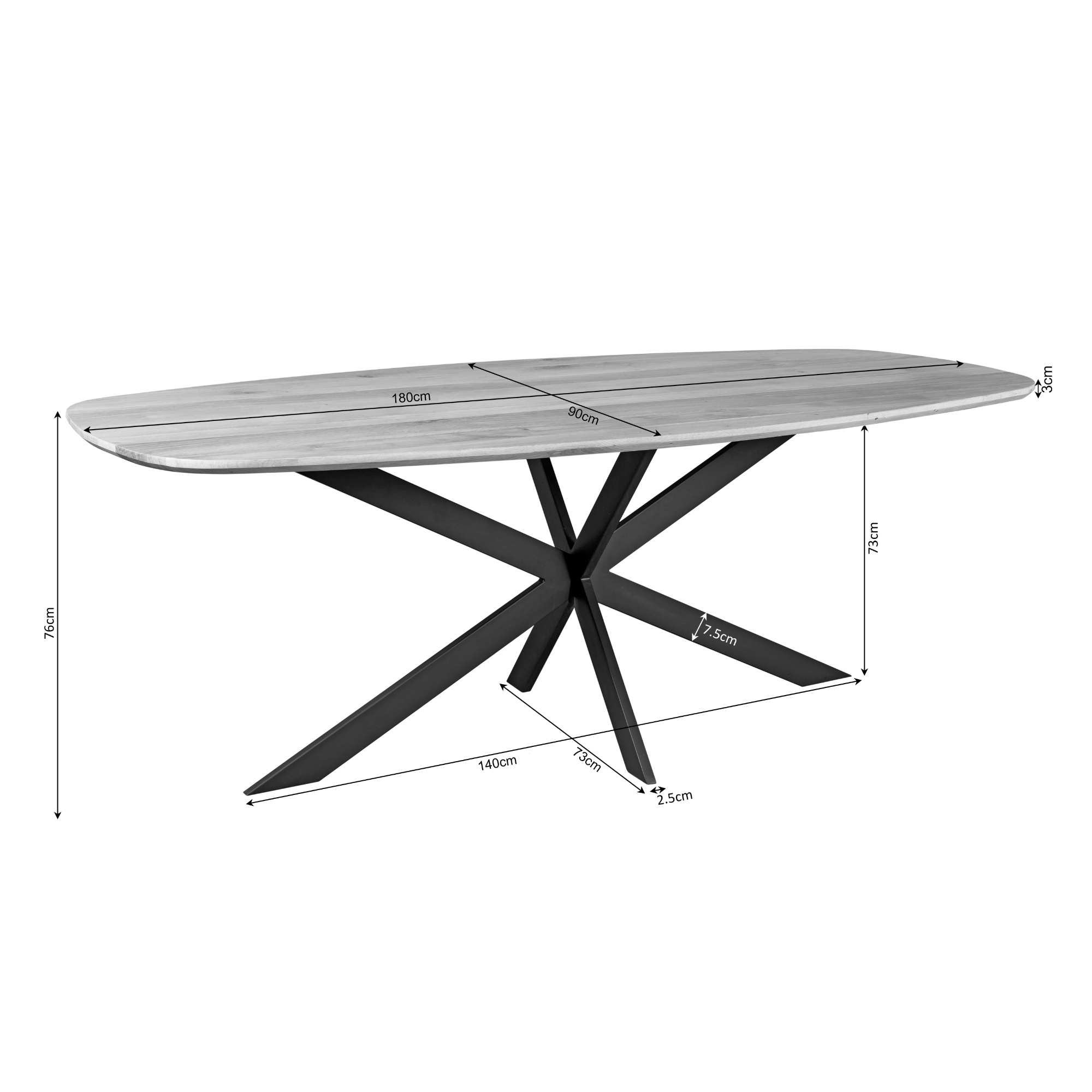 Eiken eettafel Ferris | Deens Ovaal 180 cm | Bruin
