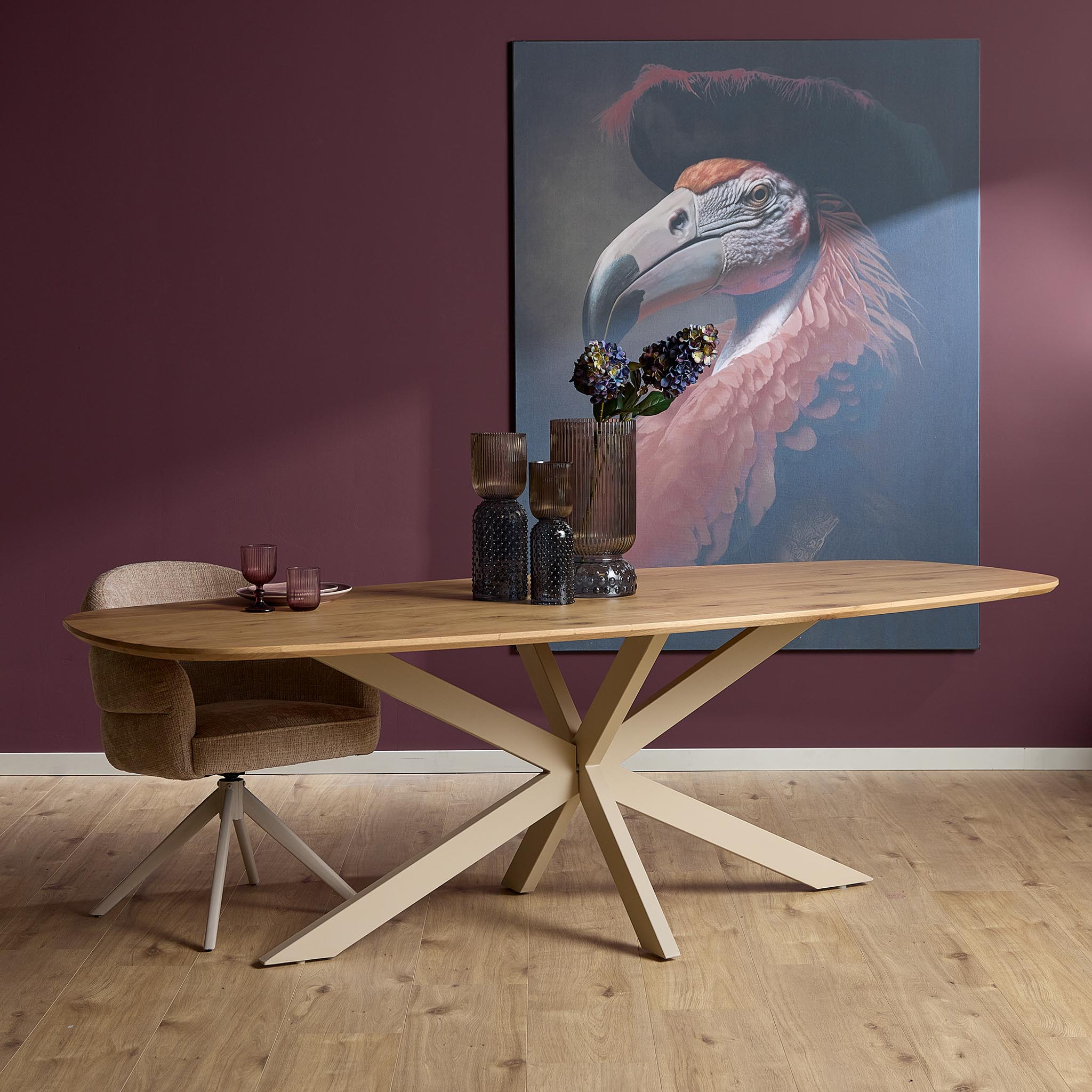 Eiken eettafel Ferris | Deens Ovaal 180 cm | Naturel | Poot Sand