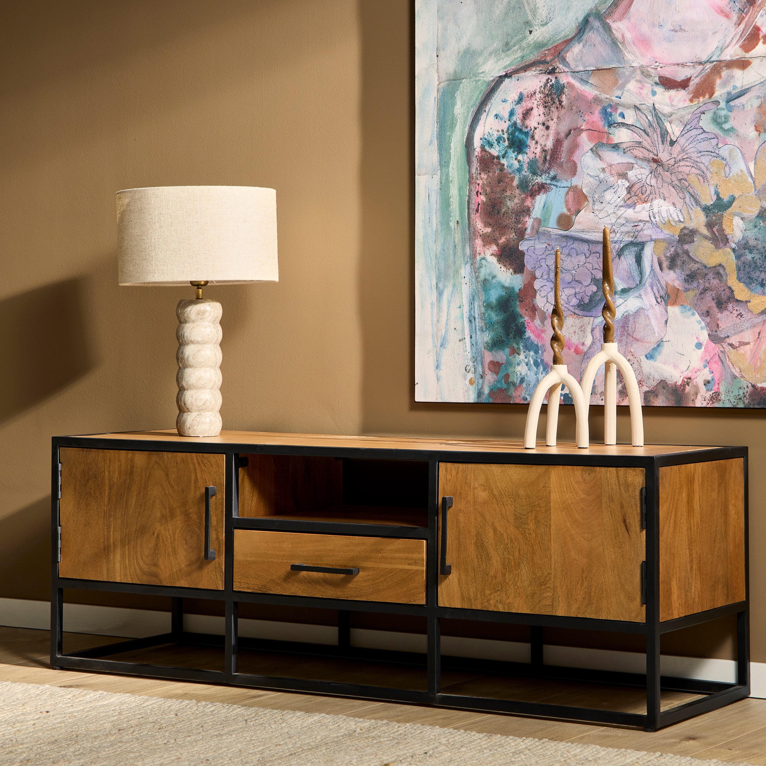 Tv meubel Denver | Mangohout en staal | 100 cm