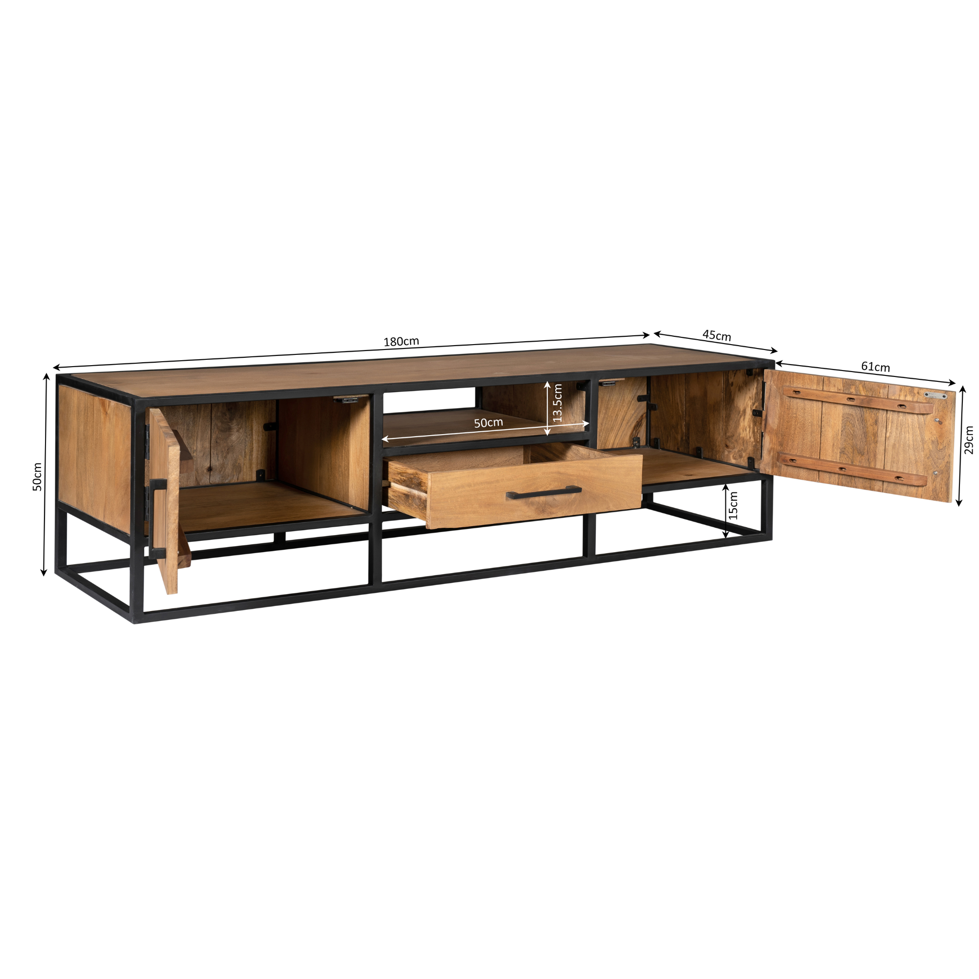 Tv meubel Denver | Mangohout en staal | 180 cm