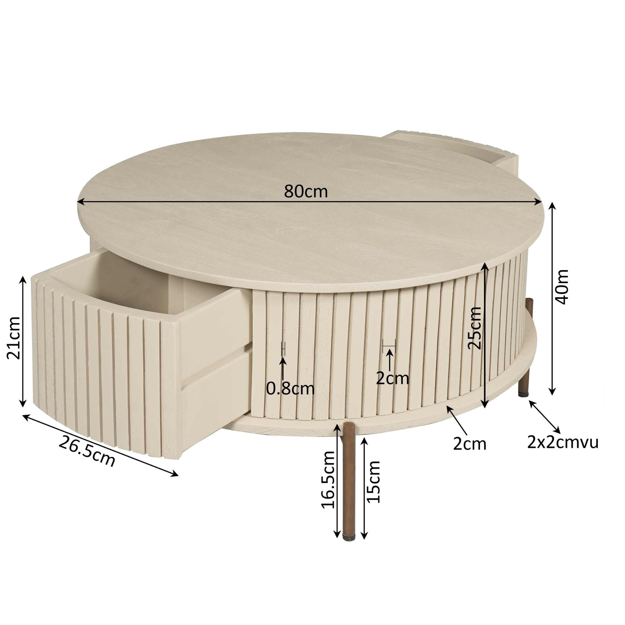 Salontafel Madison Sand | 80 cm | Rond