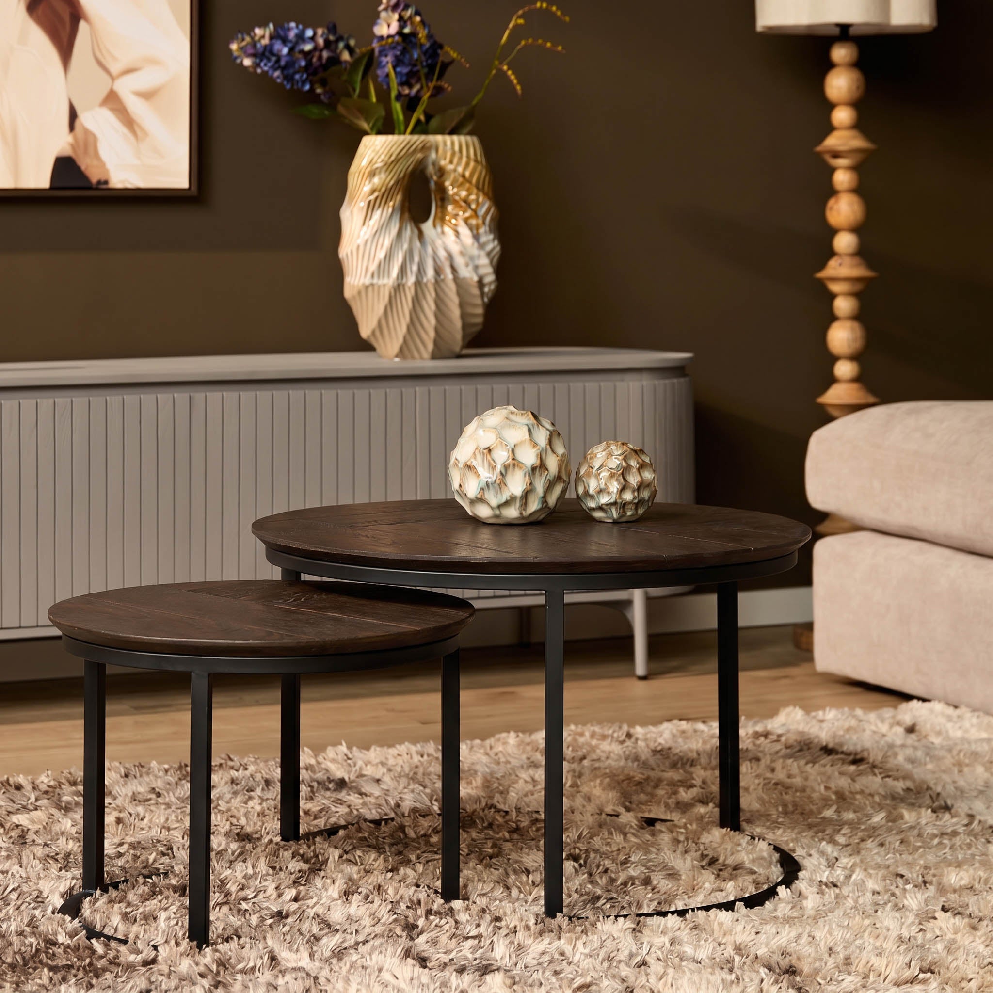 Salontafel Otik Bruin Eiken | 70 cm | Set van 2