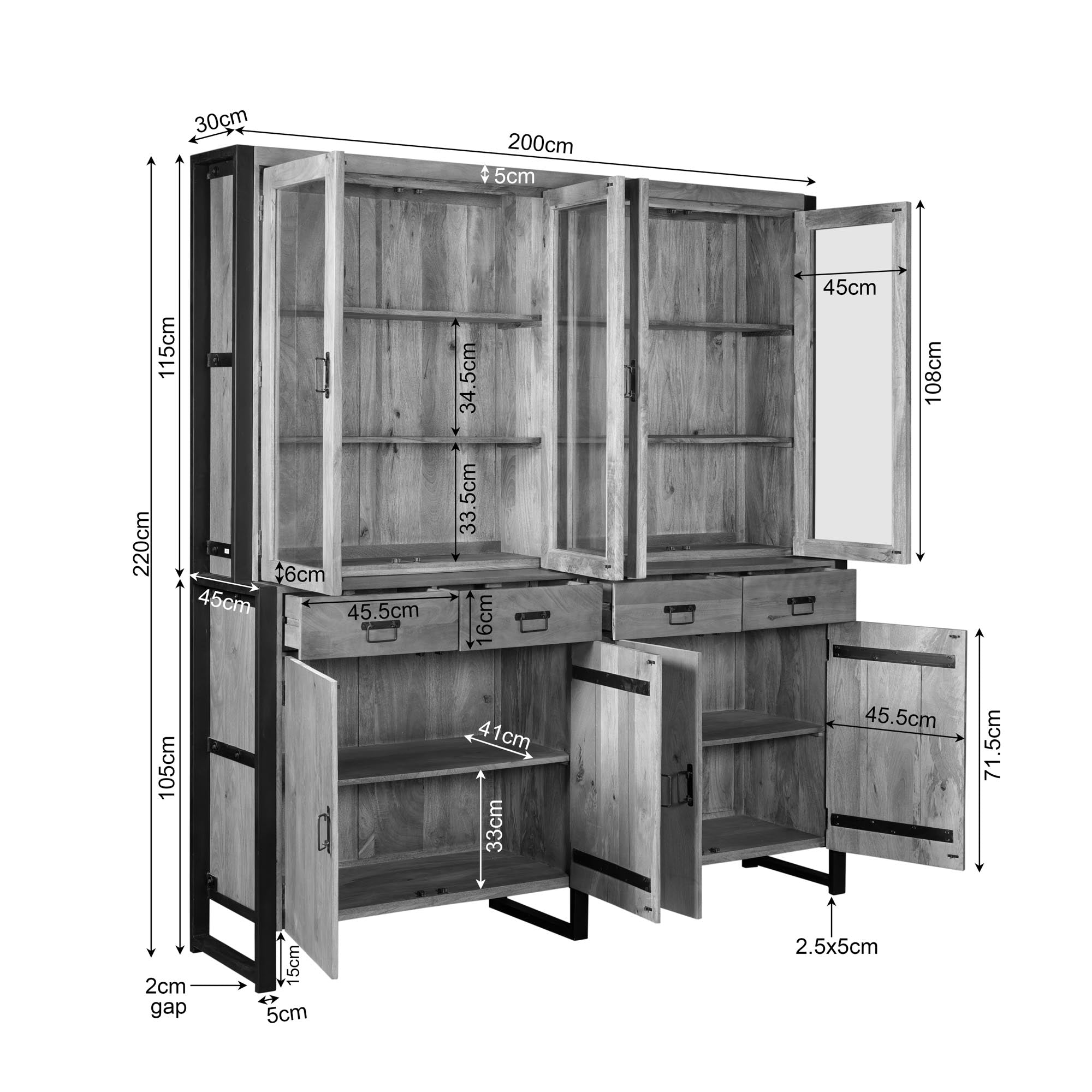 Vitrinekast Britt XXL | 200 cm