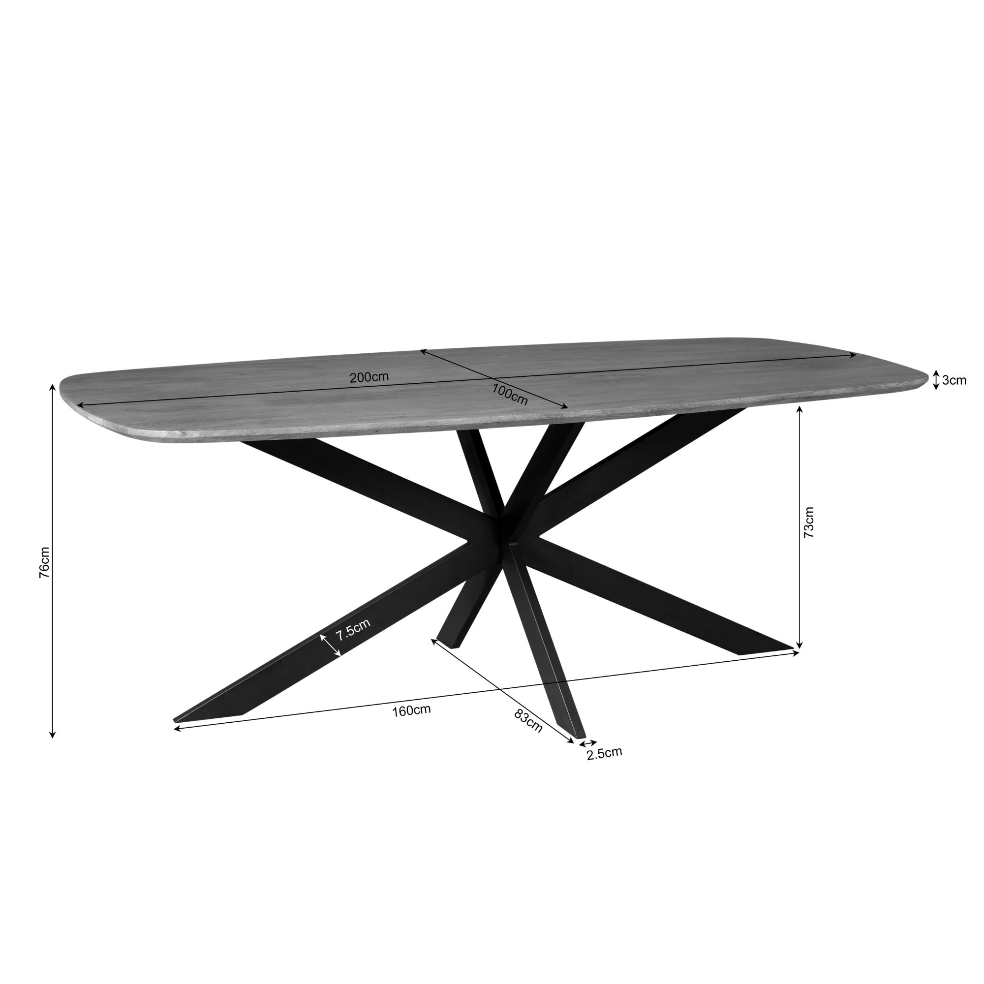 Deens ovale eettafel Elegance Naturel Mangohout 200 cm