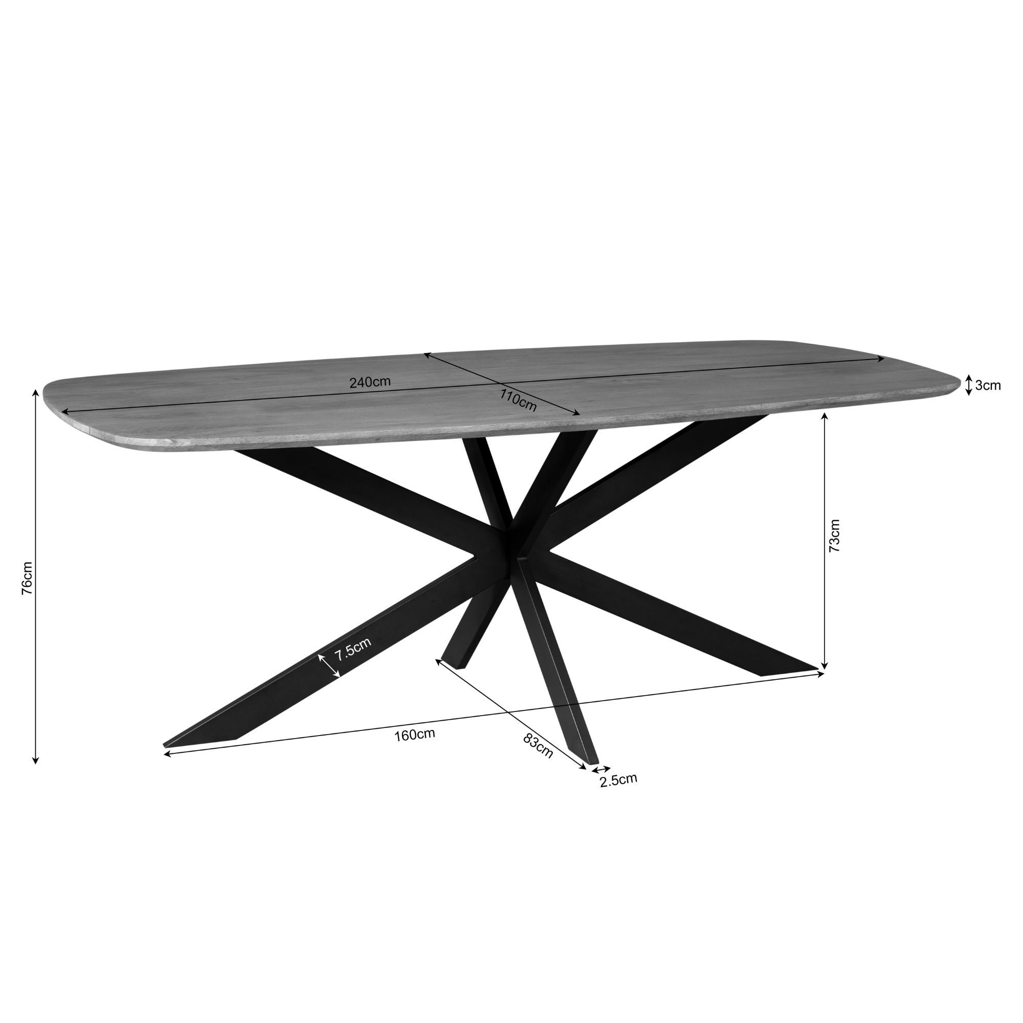 Deens ovale eettafel Elegance Naturel Mangohout 240 cm