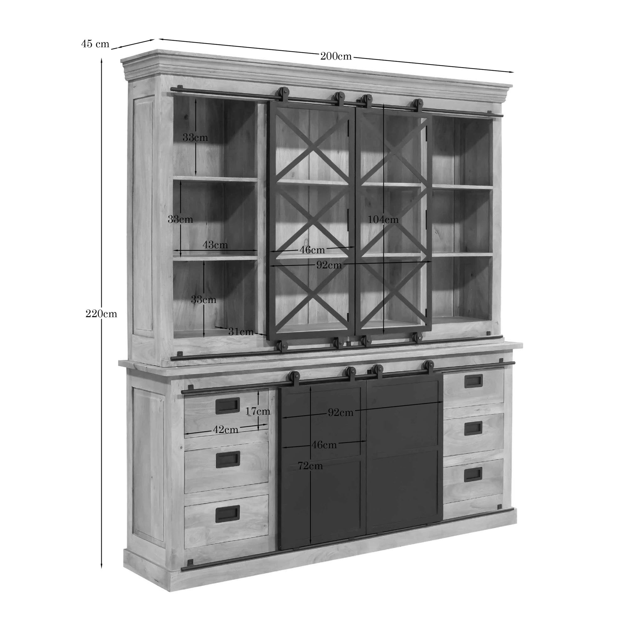 Vitrinekast Fresno Naturel Mangohout 200 cm
