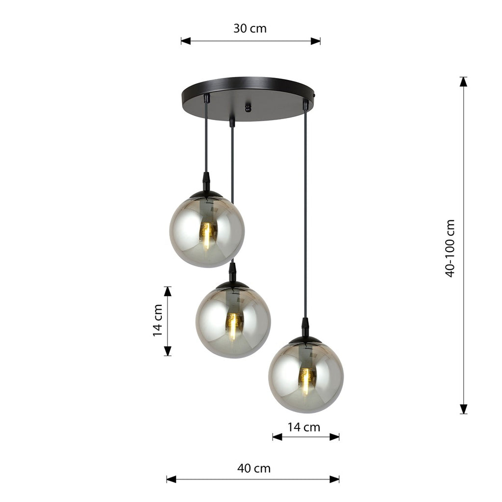 Paris Hanglamp - 3 Bol - Grijs Glas