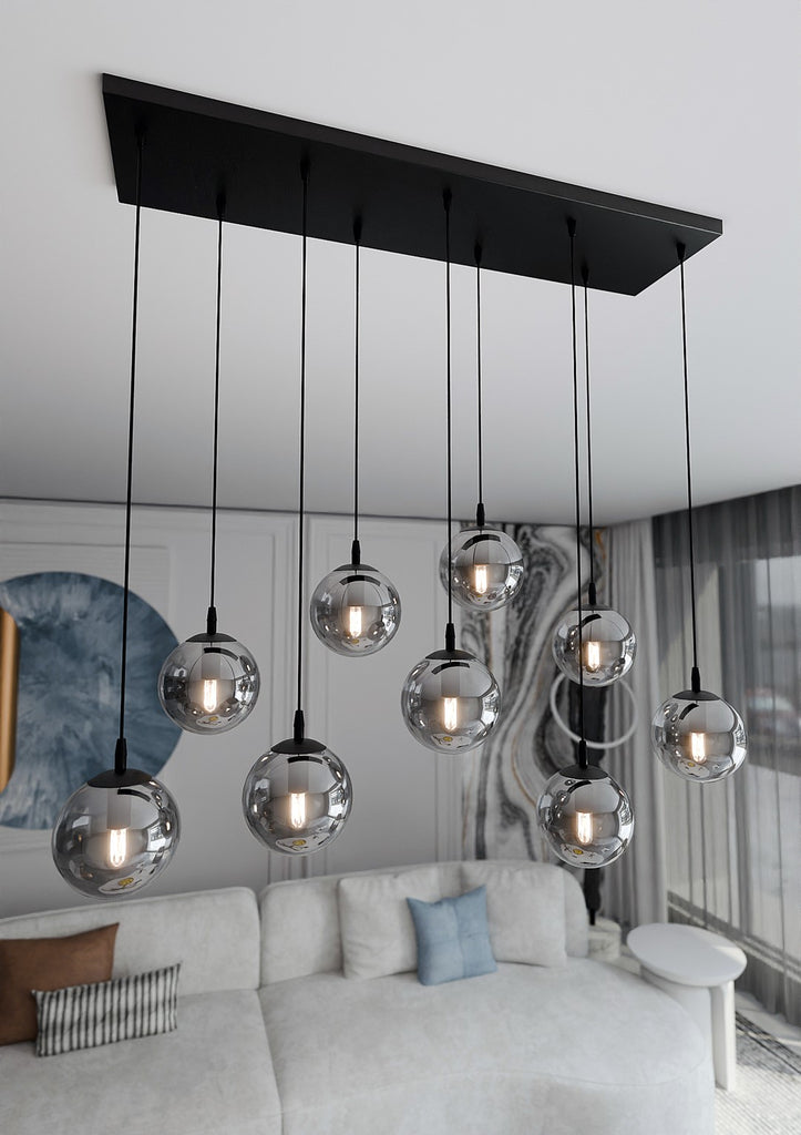 Paris Hanglamp - 9 Bol - Grijs Glas