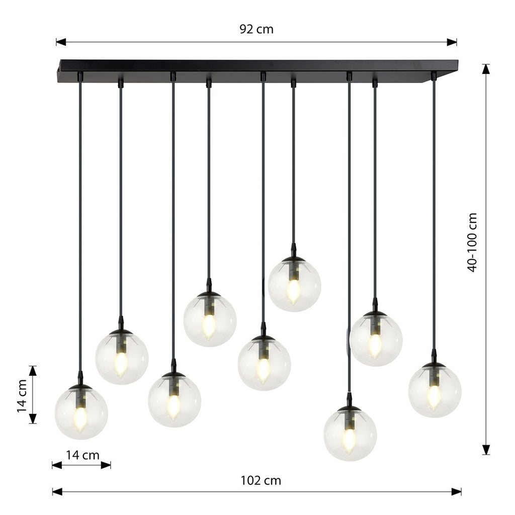 Paris Hanglamp - 9 Bol - Transparant Glas