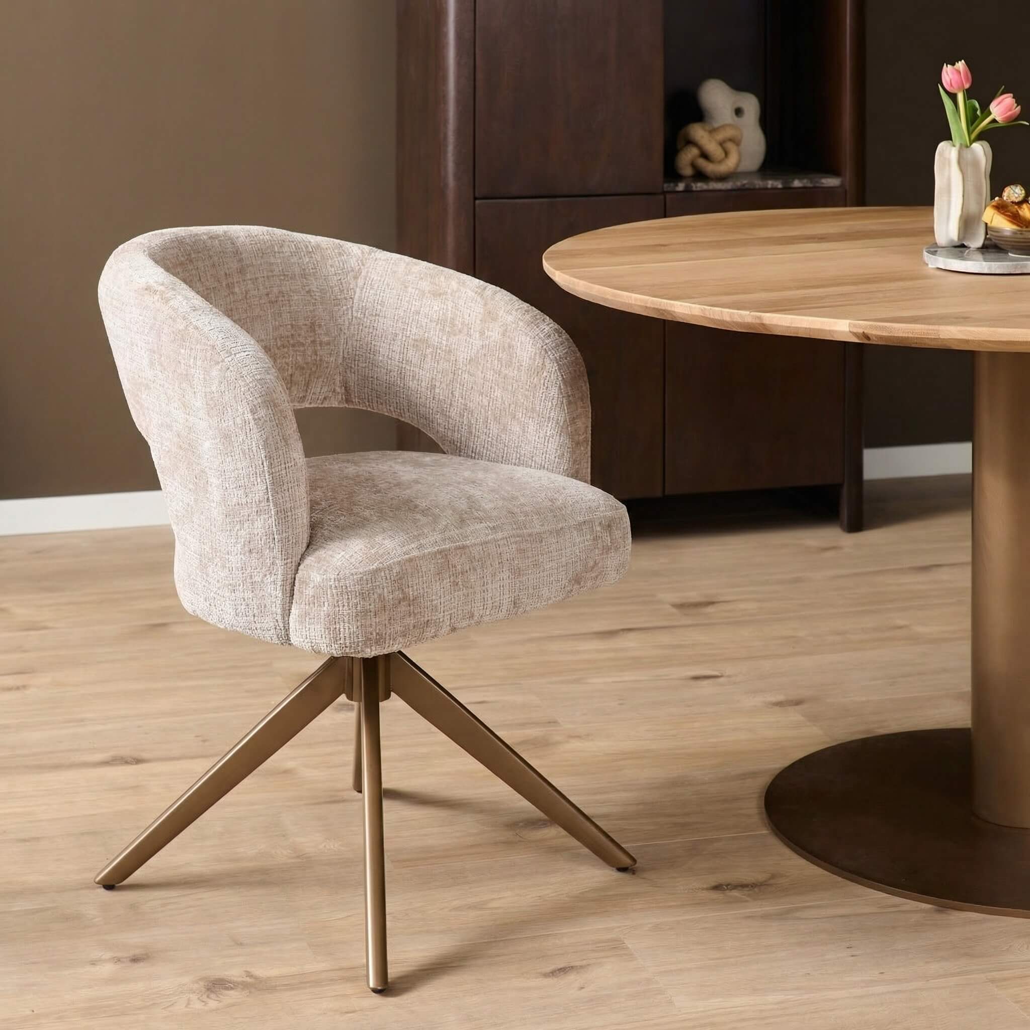 Draaibare eetkamerstoel Demi Beige Poot Brons