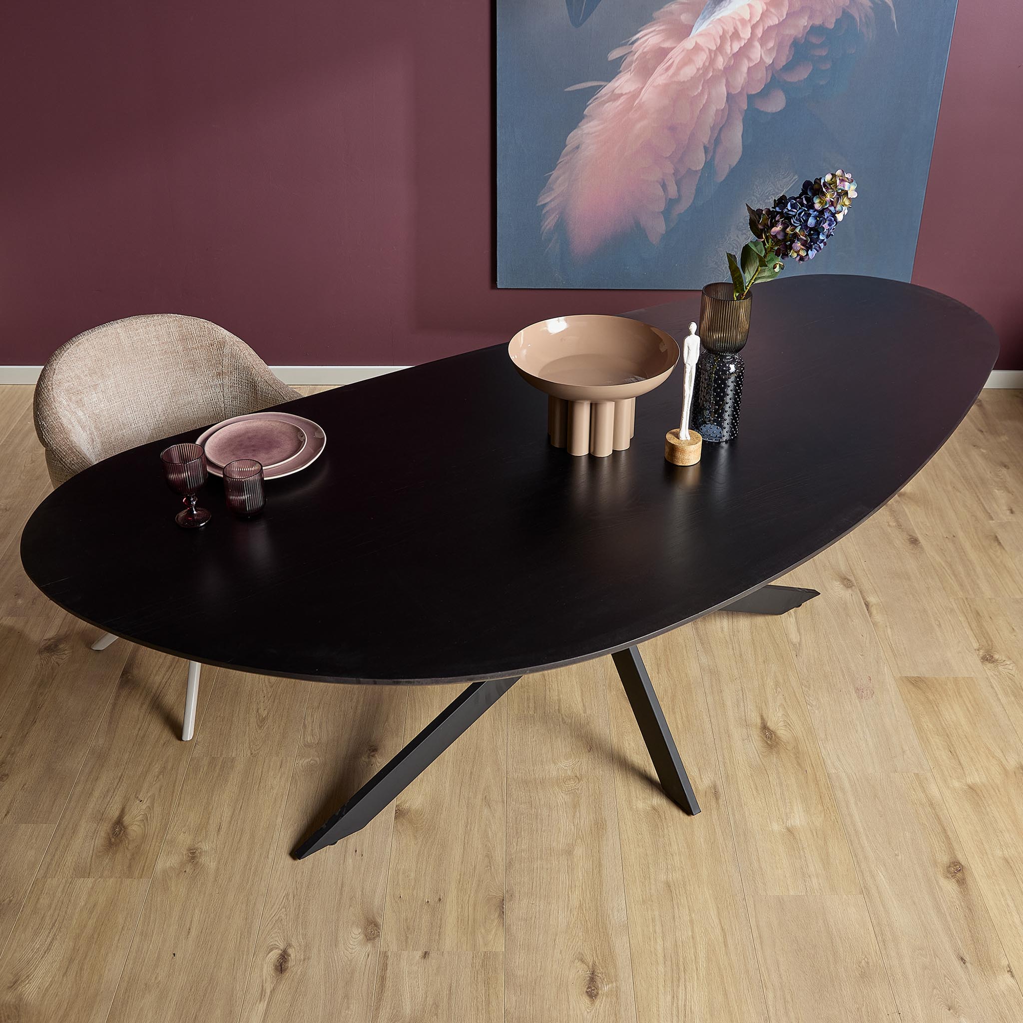 Organische eettafel Cloud Zwart Eikenhout 240 cm